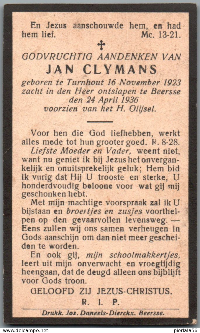 Bidprentje Turnhout - Clymans Jan (1923-1936) - Images Religieuses