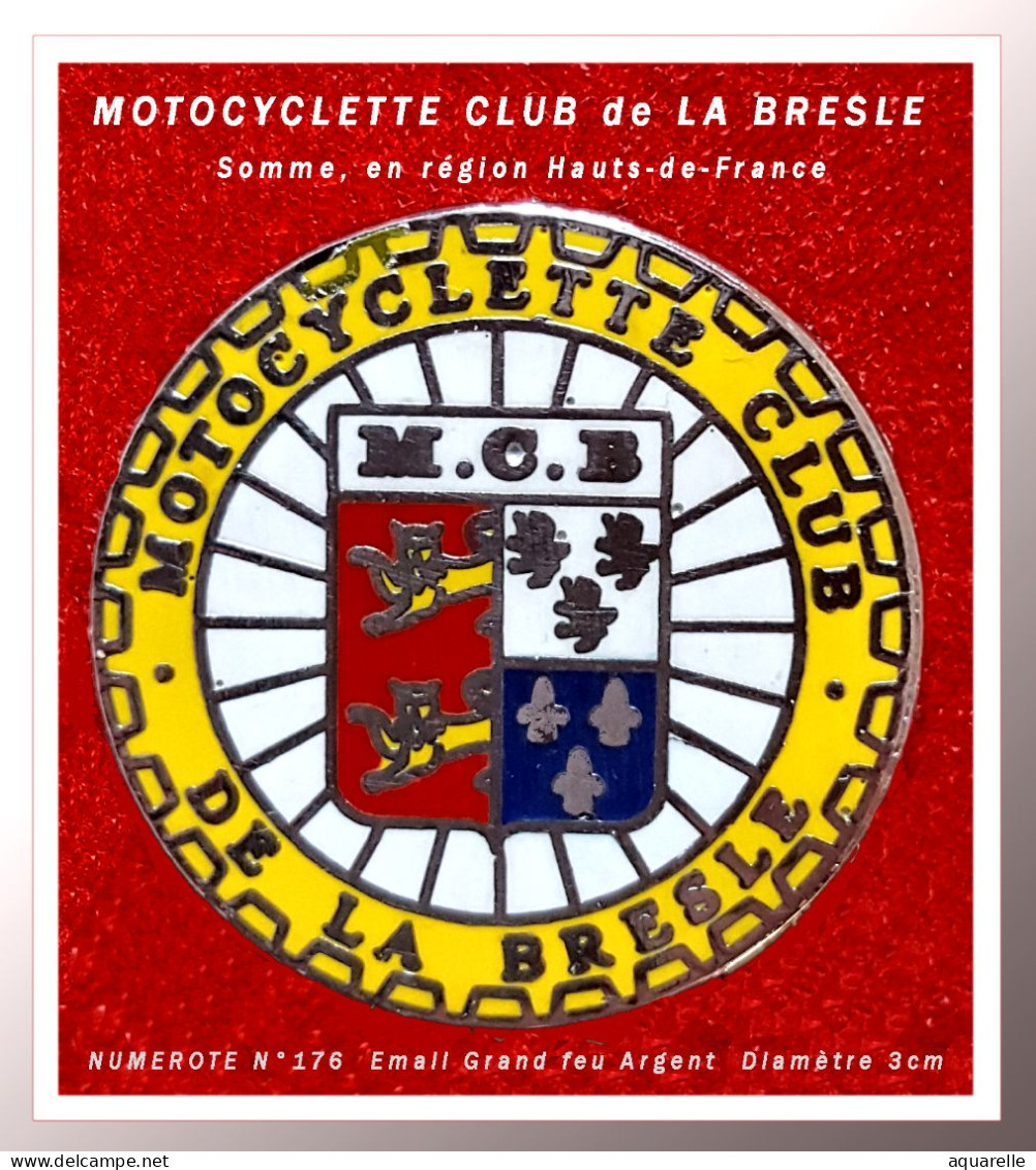 SUPER PIN'S "MOTOCYCLETTE CLUB"de La BRESLE En Email Grand Feu Base ARGENT, NUMEROTE N°173 - Motorräder