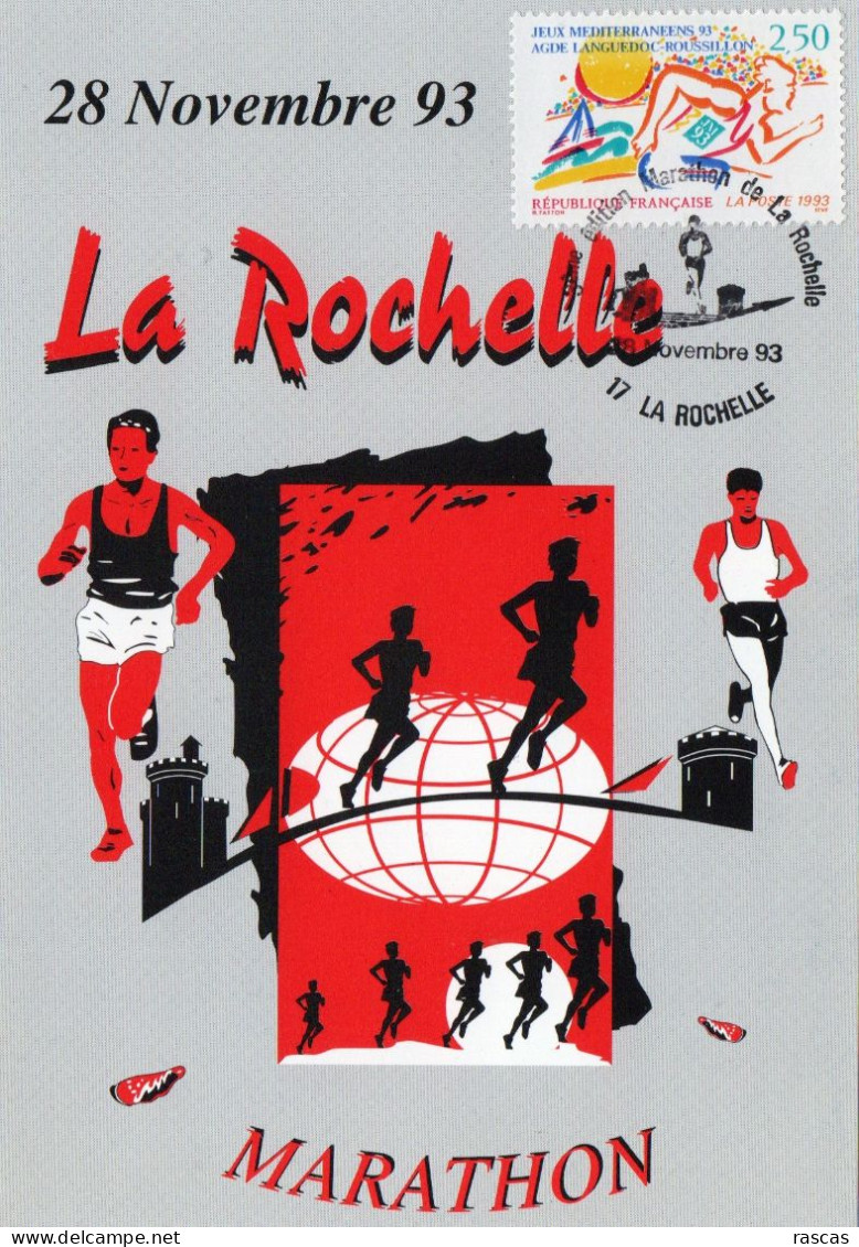 CLB - ATHLETISME - CPM - SOUVENIR PHILATELIQUE - LA ROCHELLE MARATHON - 28 NOVEMBRE 1993 - Athlétisme