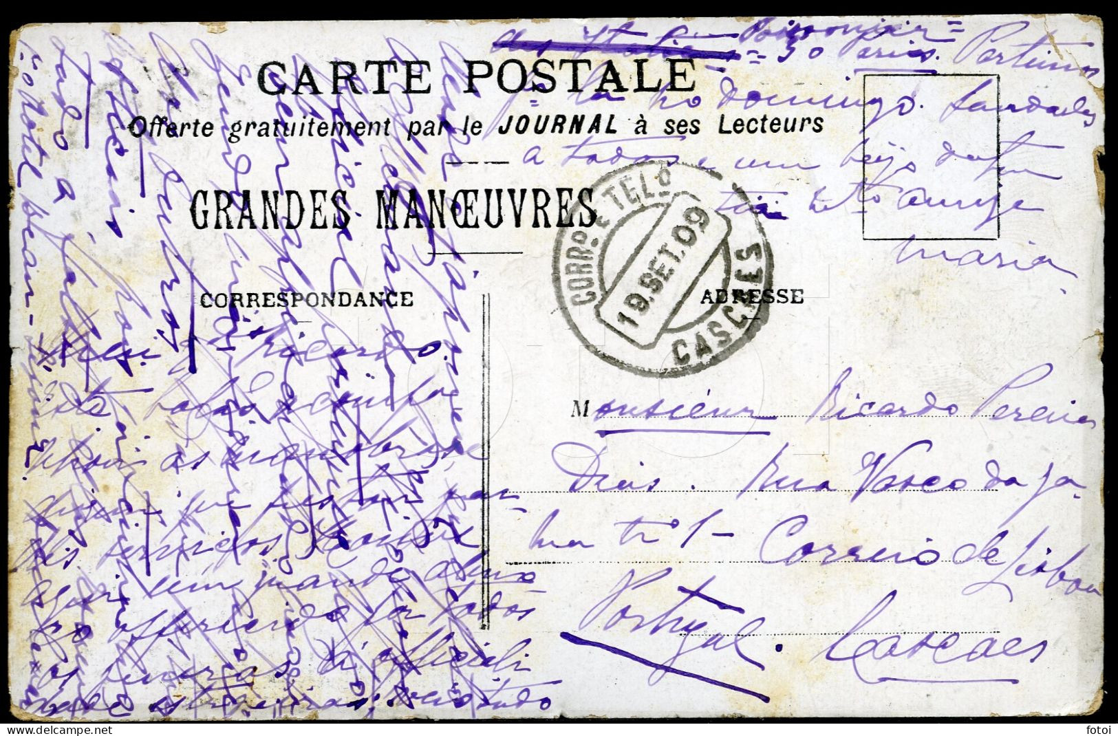 1909 POSTCARD BALLON LE REPUBLIQUE BALLOON AUX GRANDES MANOUVRES FRANCE STAMPED - Montgolfières