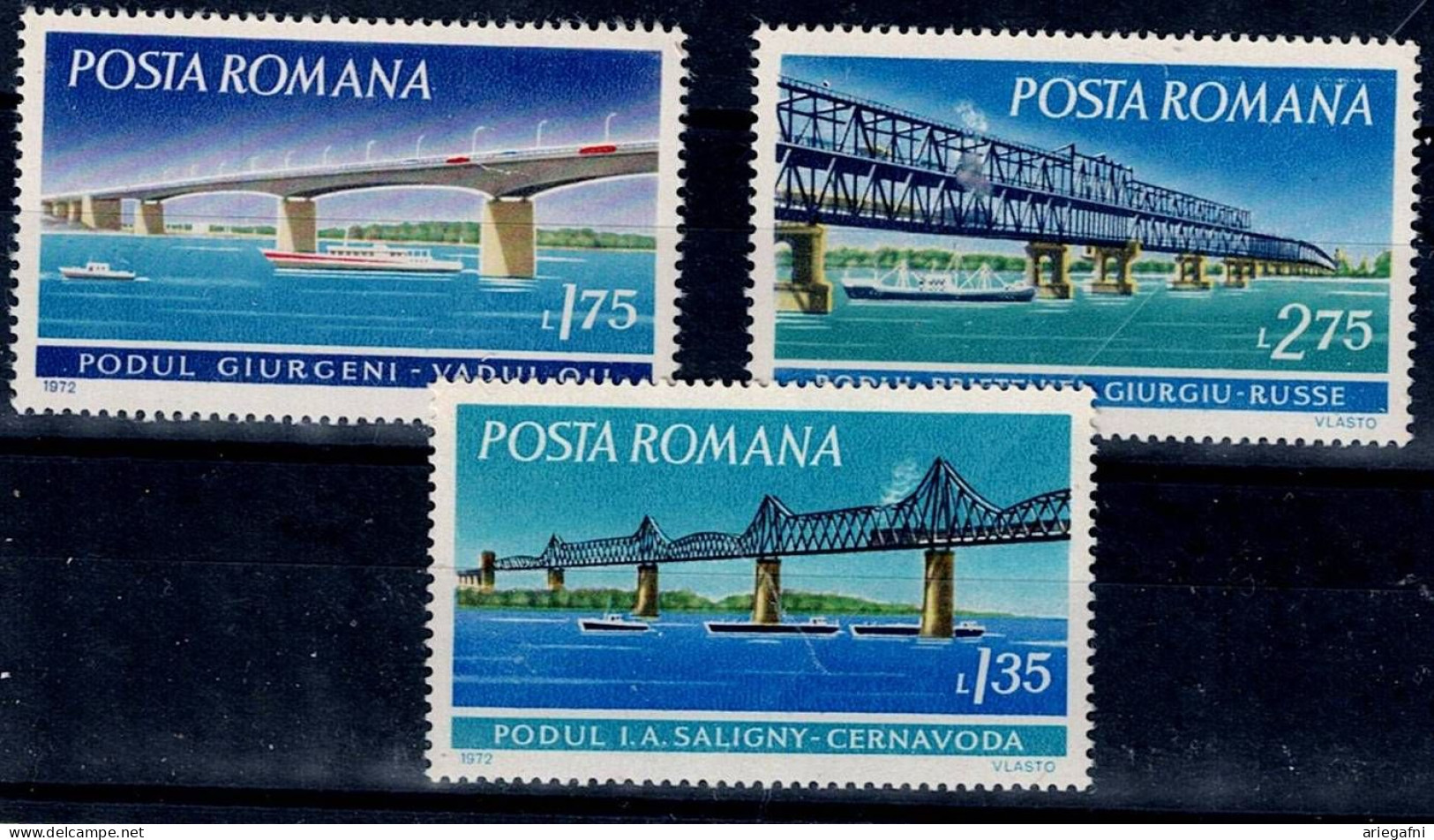 ROMANIA 1972 BRIDGES OF THE DANUBE MI No 3031-3 MNH VF!! - Nuevos