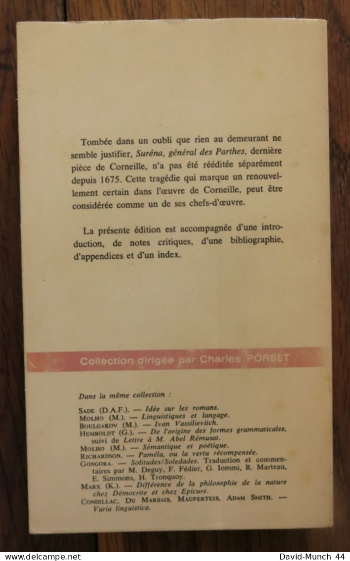 Suréna, Général Des Parthes, Tragédie De Pierre Corneille. Editions Ducros, Collection Ducros. 1970 - Französische Autoren