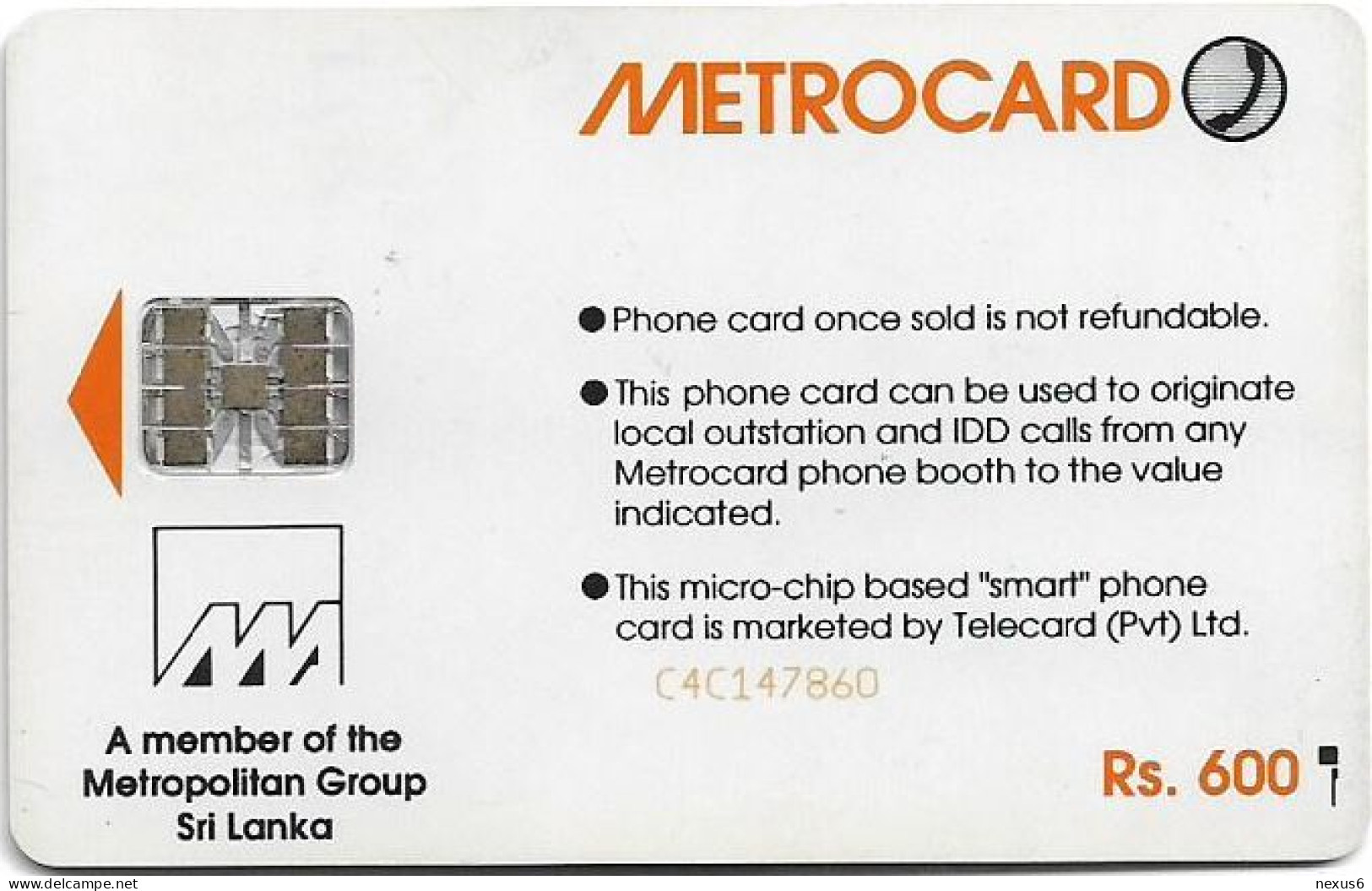 Sri Lanka - Metrocard (Chip) - Two Elephants Bathing, SC7, 600Rs, Used - Sri Lanka (Ceylon)