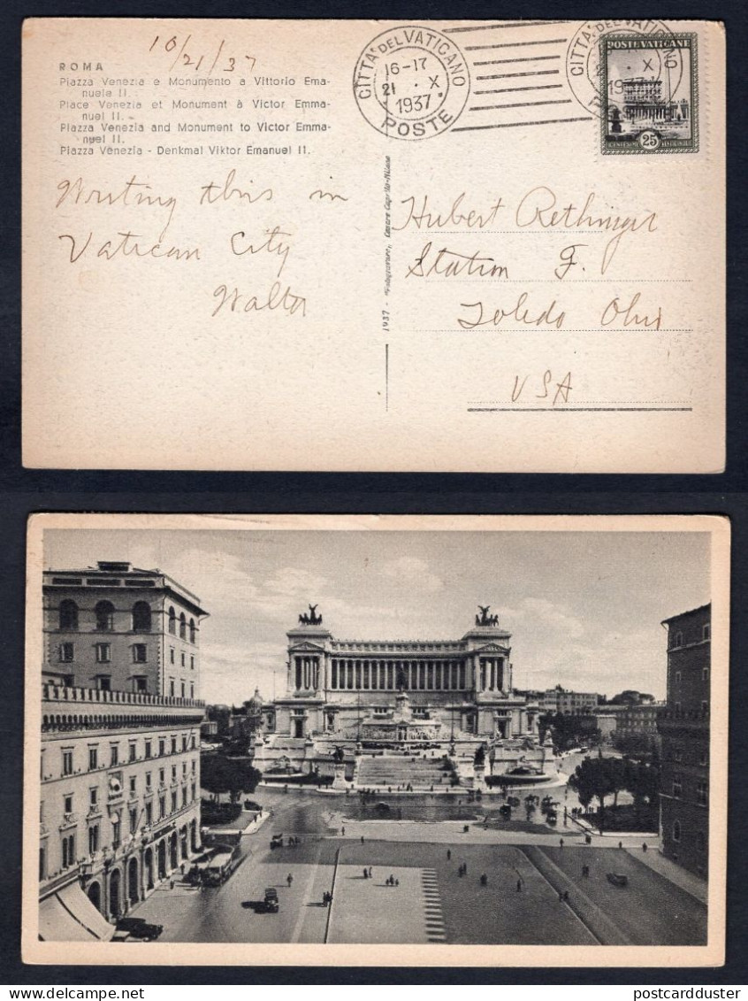 VATICAN 1937 Postcard To USA (p1903) - Briefe U. Dokumente