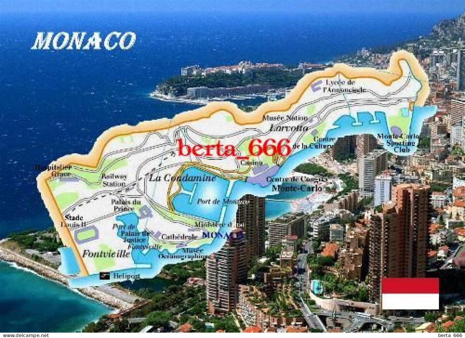 Monaco City-State Map New Postcard * Carte Geographique * Landkarte - Otros & Sin Clasificación