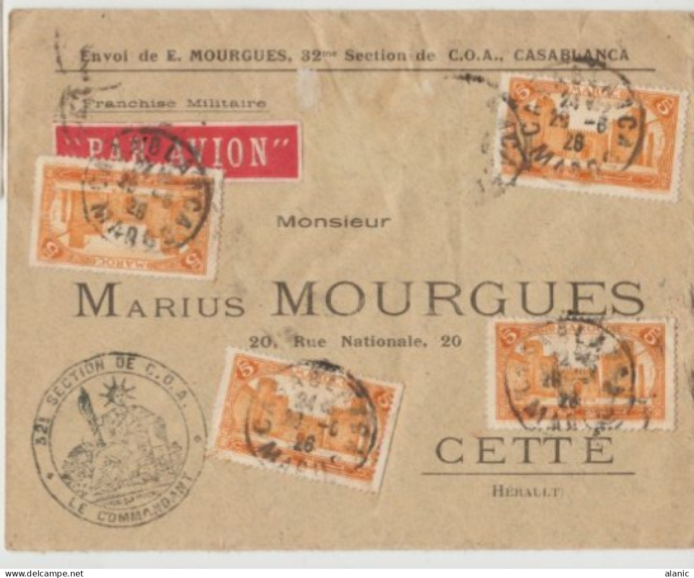 MAROC Lettre 1926 CASABLANCA FM 32ème Section De COA N°101 (X 15 EXEMPLAIRES)Tarif Du1er Fév 1926 En FM - Lettres & Documents