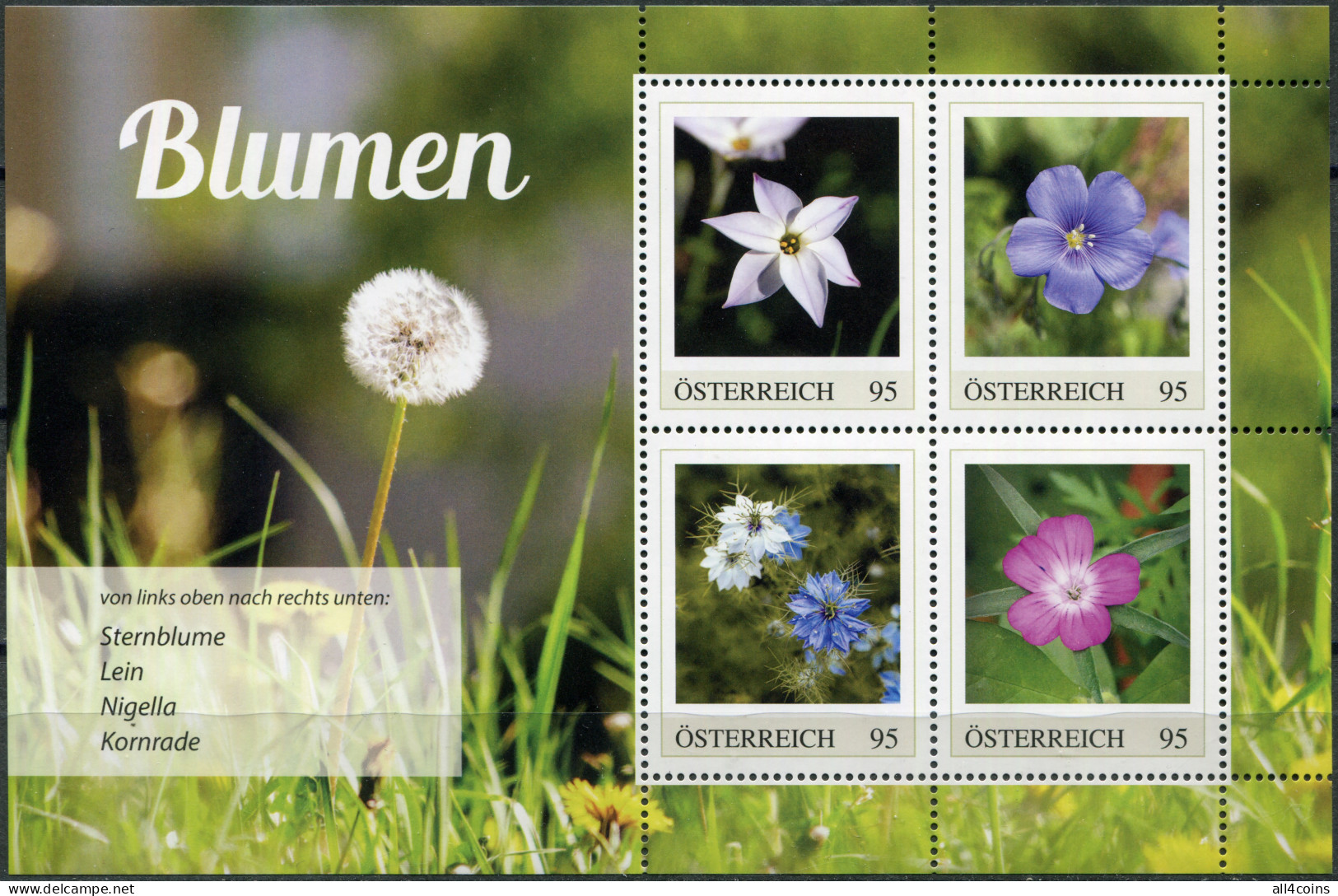Austria 2024. Flowers (MNH OG) Souvenir Sheet - Unused Stamps
