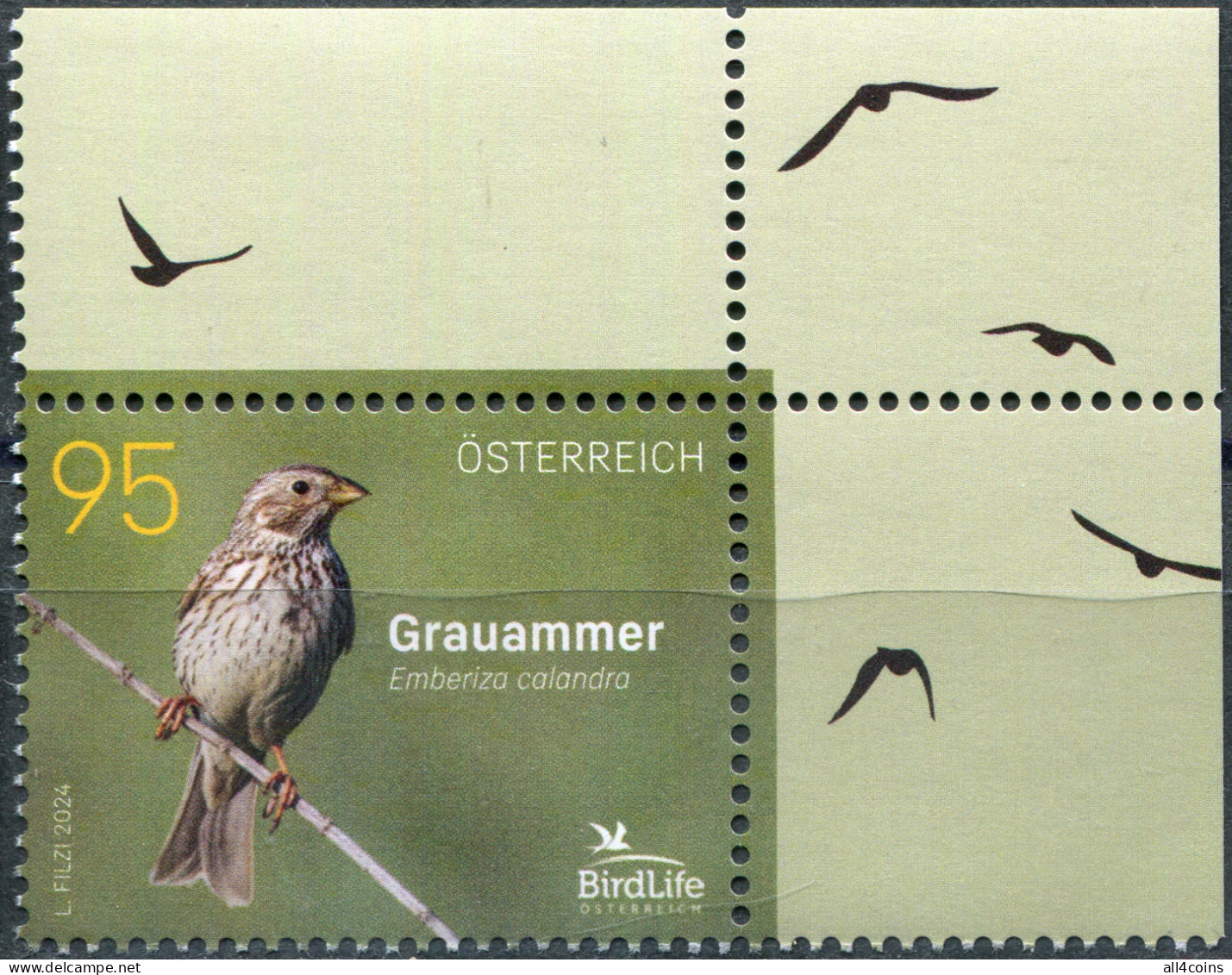 Austria 2024. Corn Bunting (Emberiza Calandra) (II) (MNH OG) Stamp - Ungebraucht