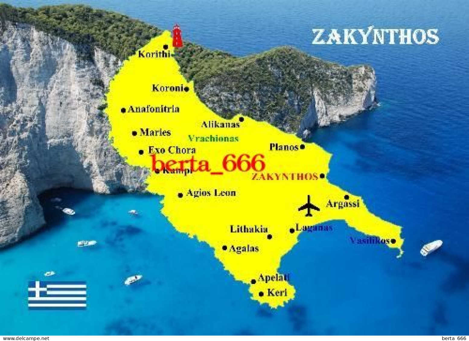 Greece Zakynthos Island Map New Postcard * Carte Geographique * Landkarte - Griechenland