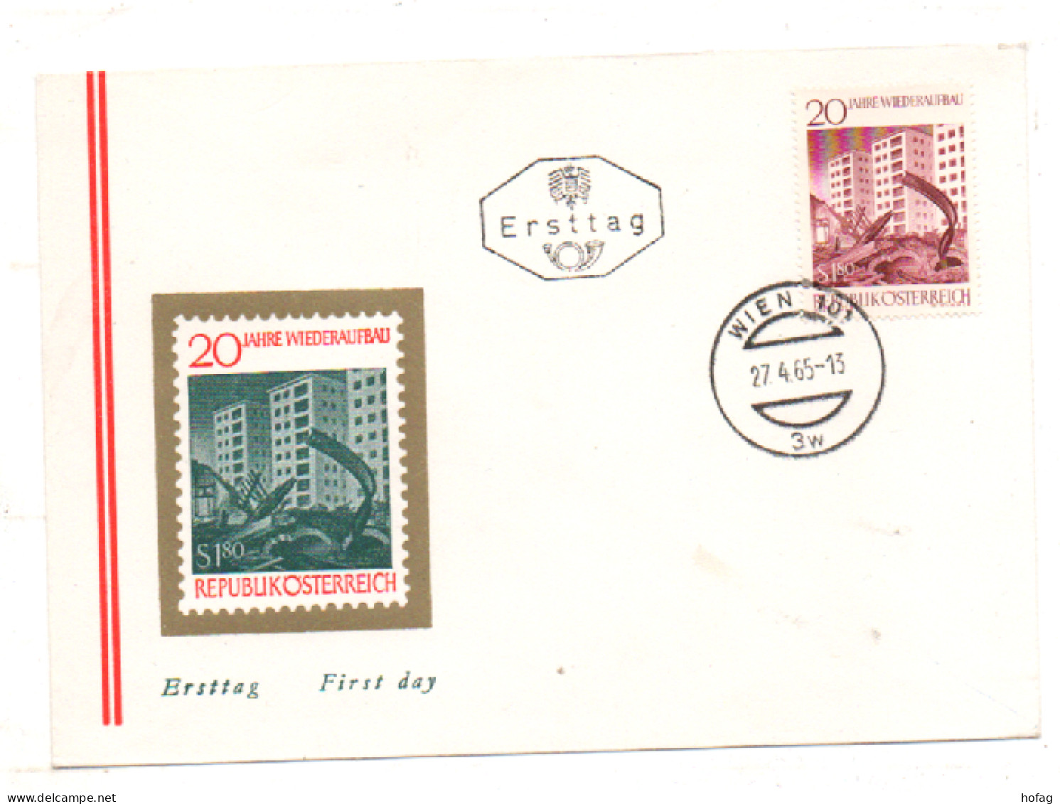 Österreich 1965 MiNr.: 1179 20 Jahre Wiederaufbau; Austria FDC Scott:742 YT: 1015 Sg: 1442 - FDC