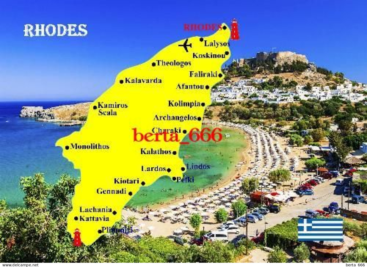Greece Rhodes Island Map New Postcard * Carte Geographique * Landkarte - Griechenland
