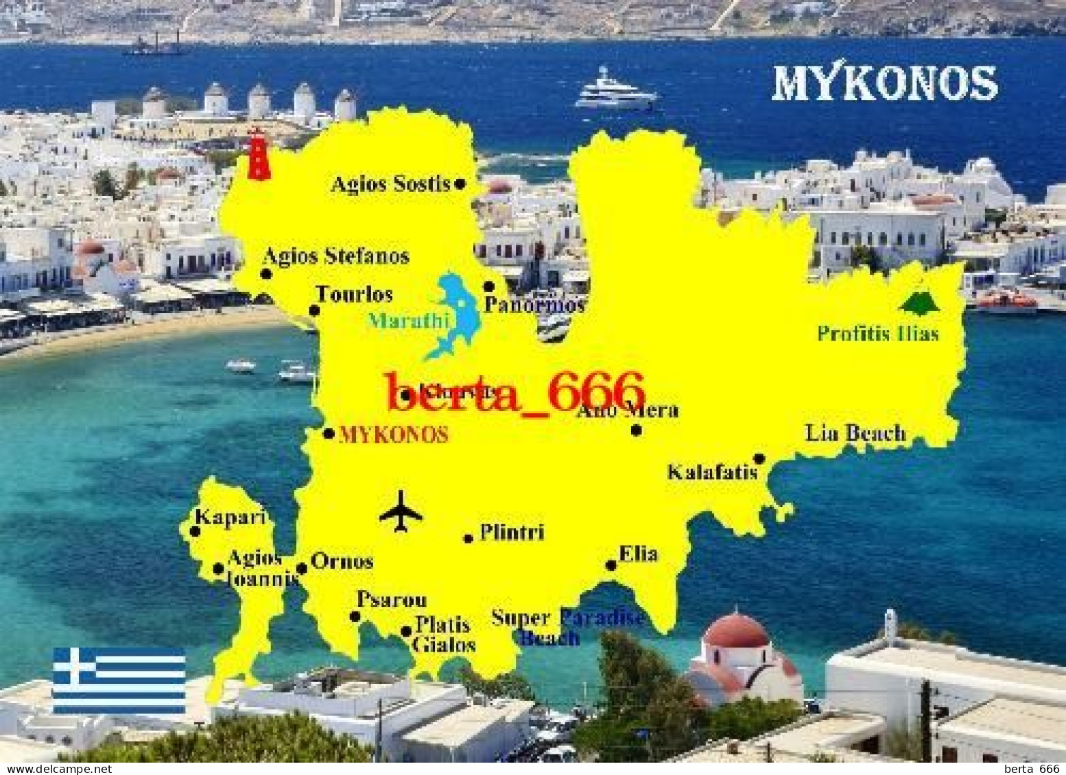 Greece Mykonos Island Map New Postcard * Carte Geographique * Landkarte - Griechenland