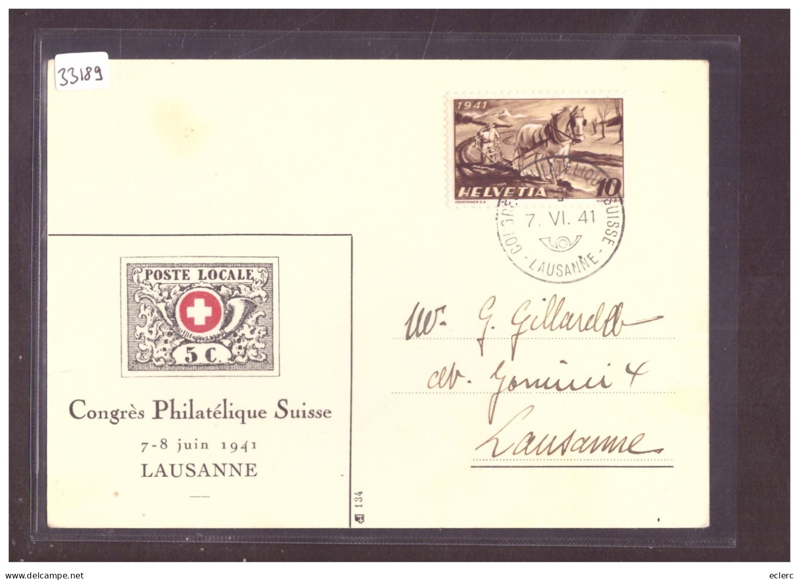 FORMAT 10x15cm - LAUSANNE - CONGRES PHILATELIQUE SUISSE 1941 - TB - Lausanne