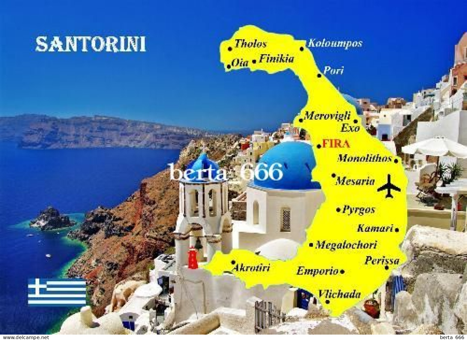 Greece Santorini Island Map New Postcard * Carte Geographique * Landkarte - Griechenland
