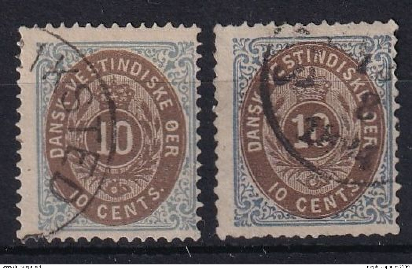 DANISH WEST-INDIES 1876/77 - Canceled - Sc# 10, 10a - Dänische Antillen (Westindien)