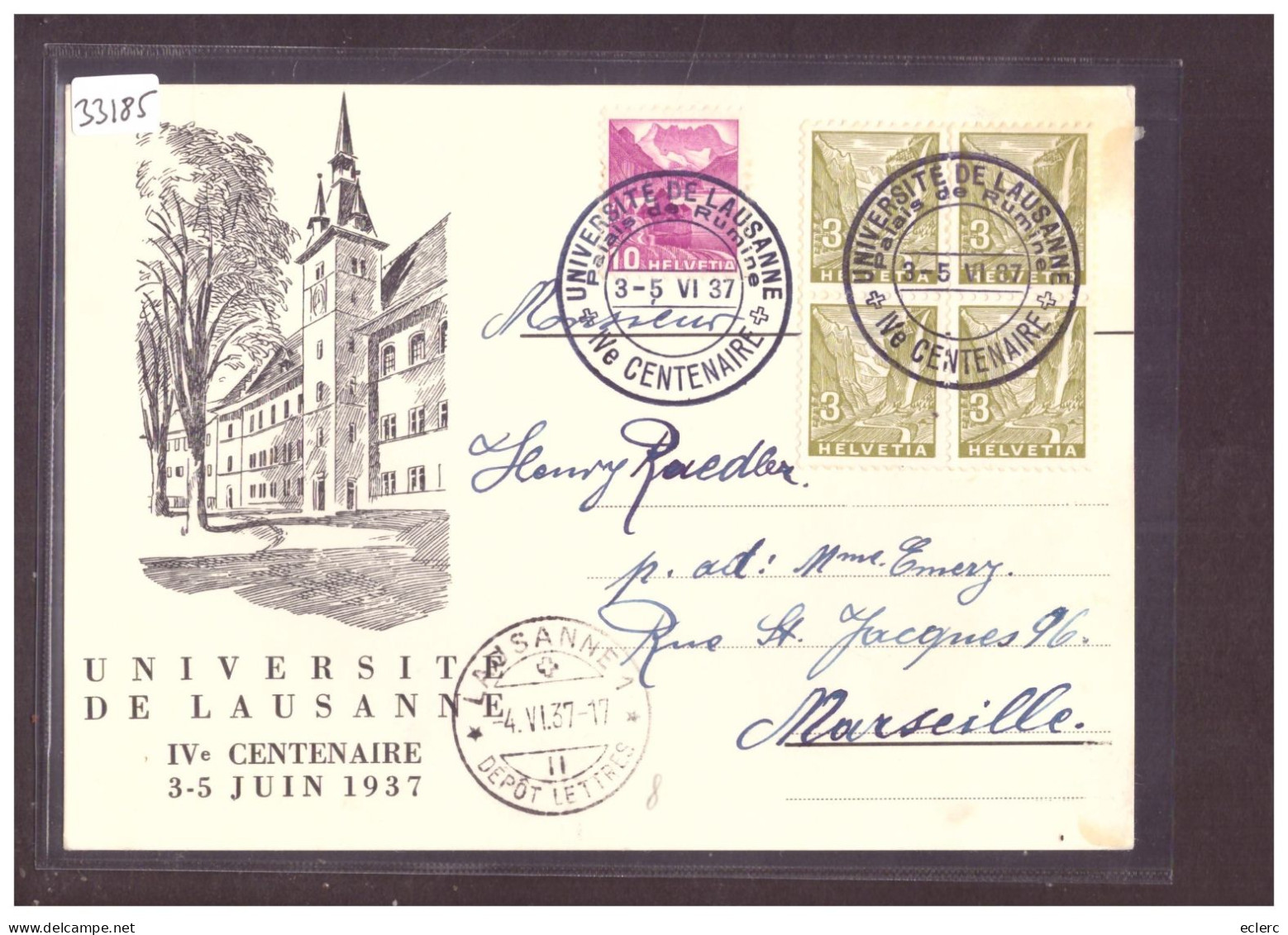 FORMAT 10x15cm - LAUSANNE - IVè CENTENAIRE DE L'UNIVERSITE 1937 - TB - Lausanne
