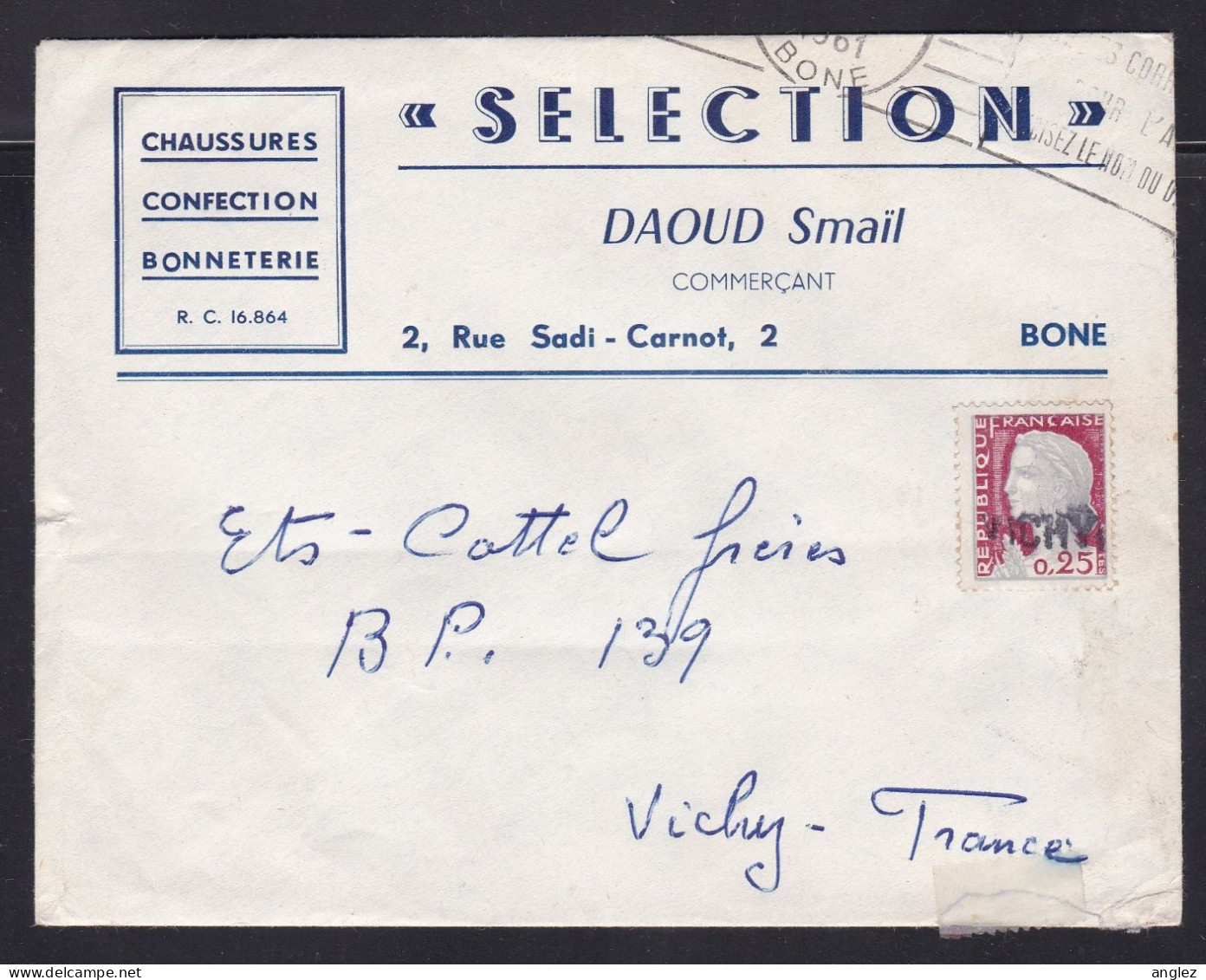 Algeria - 1961 Commercial Cover Bone To Vichy France - Brieven En Documenten