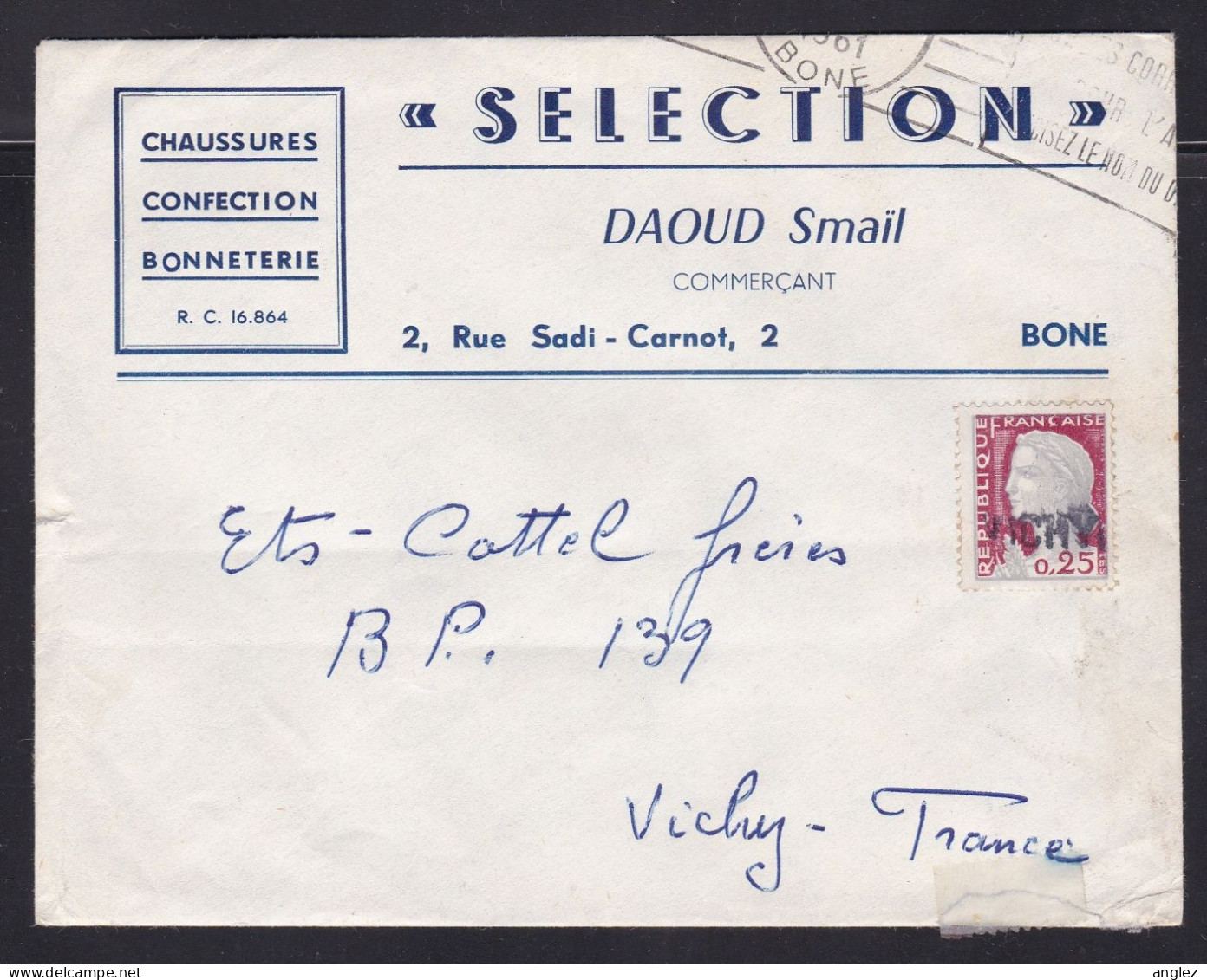 Algeria - 1961 Commercial Cover Bone To Vichy France - Cartas & Documentos