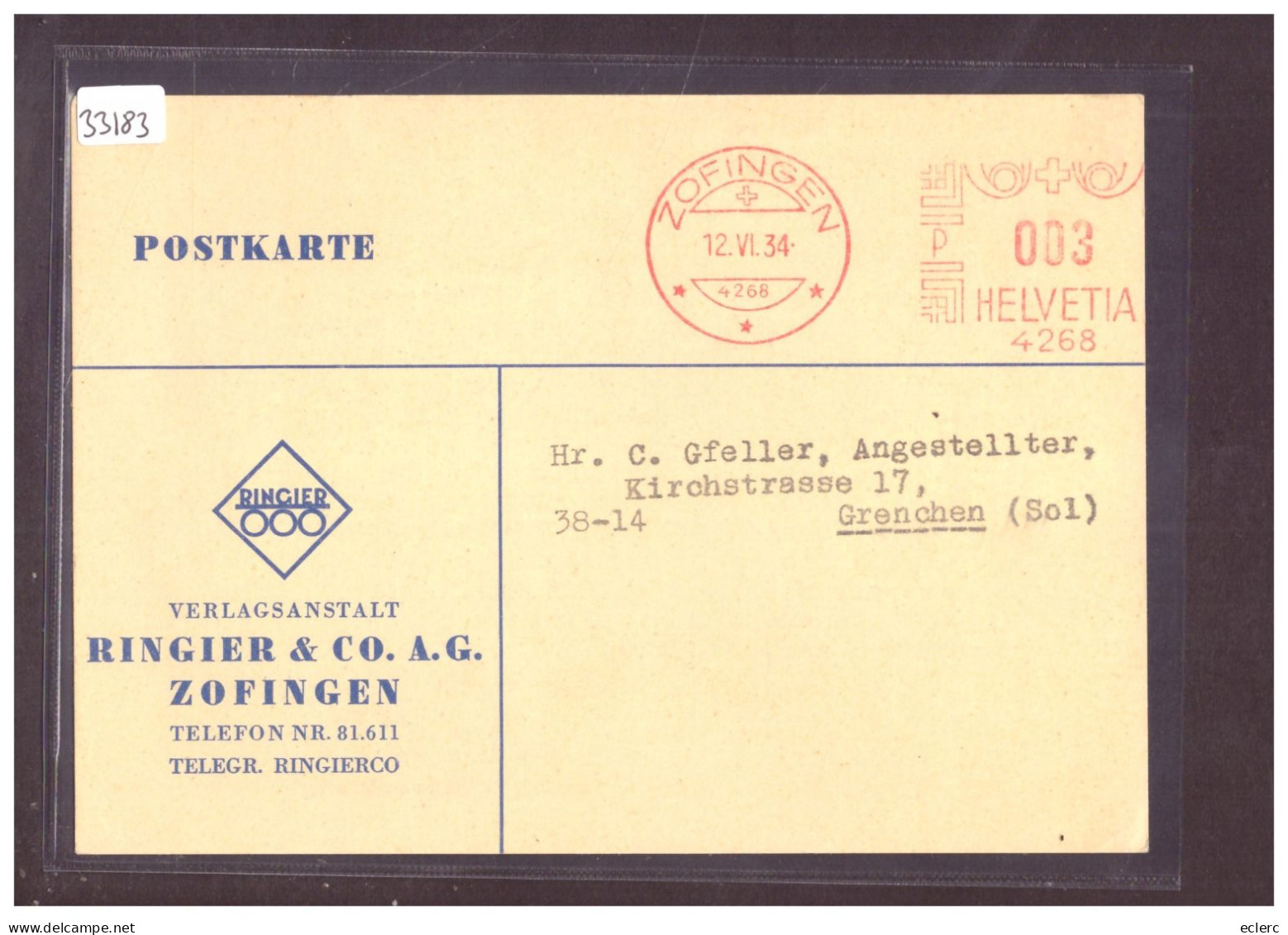 FORMAT 10x15cm - ZOFINGEN - VERLAGSANSTALT RINGIER & Co A.G.  - TB - Zofingue