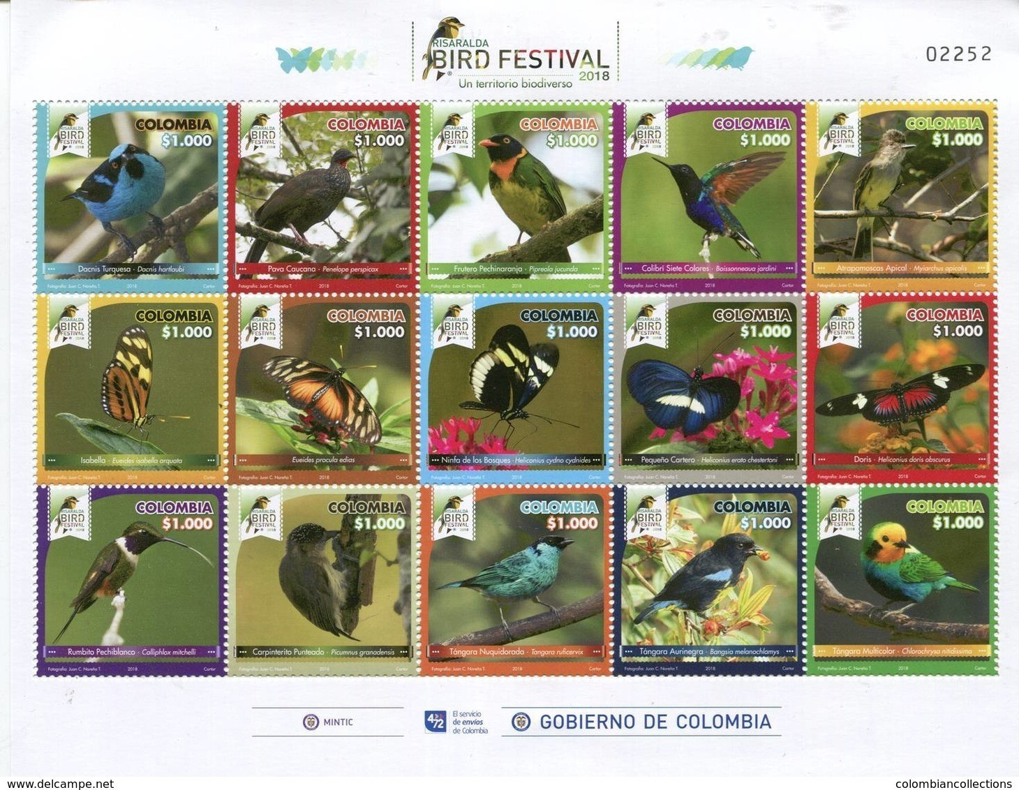 Lote 2018-18P, Colombia, 2018, Pliego, Sheet, Risaralda Bird Festival 2018, Butterfly, Butterflies - Colombie