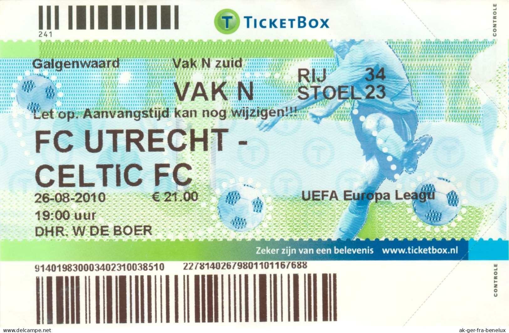 Fußball Eintrittskarte Ticket FC Utrecht Vs Celtic Glasgow 28.8.2010 Galgenwaard UEFA Europa League Scotland Schottland - Eintrittskarten