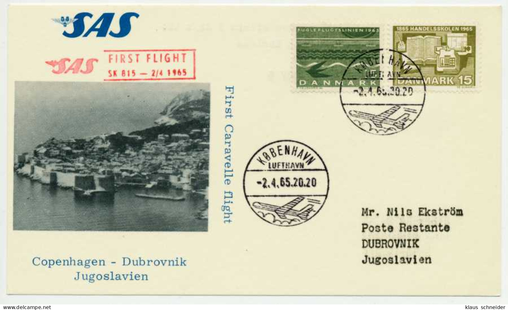 FLUGPOST ALLE WELT Nr SAS DÄNEMARK DUBROVNIK BRI X742ED6 - Avions