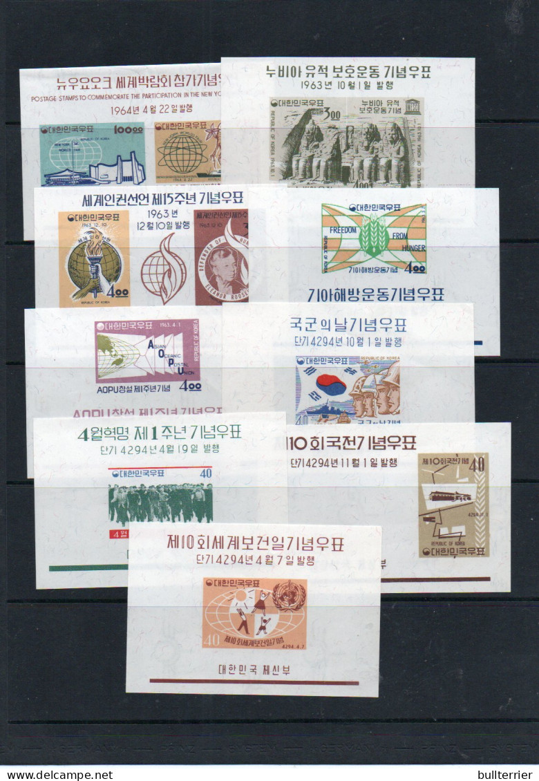SOUTH KOREA- 1961/1963 SELECTION OF 9 SOUVEIR SHEET MINT HINGED PREVIOUSLY - VERY FINE SG CAT £130 - Korea, South