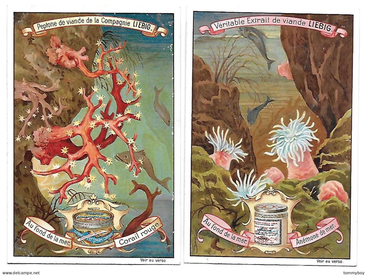 S 595, Liebig 6 Cards, Au Fond De La Mer (card Corail Rouge Has Small Damage On The Right) - Liebig