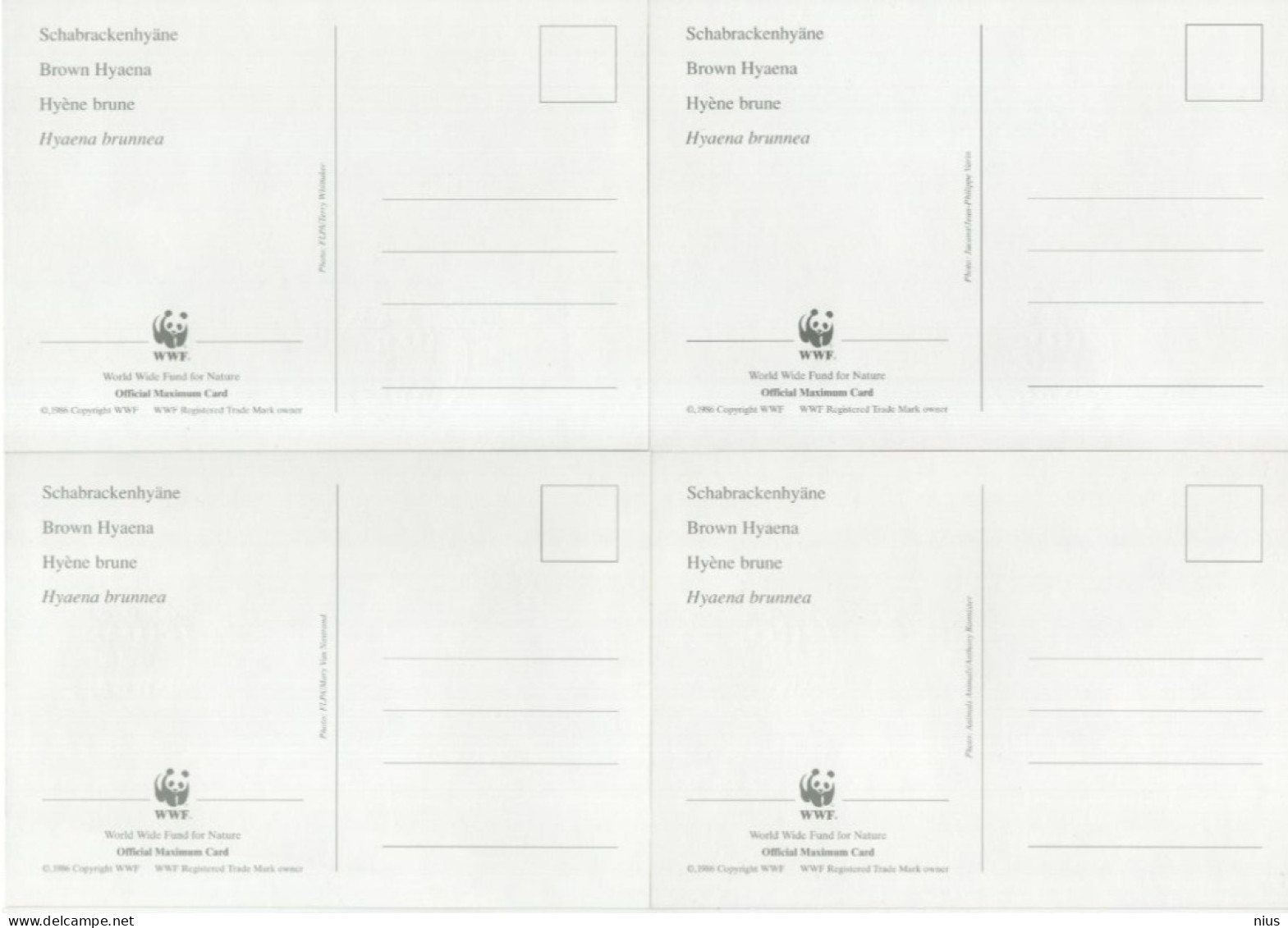 Botswana 1995 Maximum Cards Set X4 WWF W. W. F. Brown Hyena Fauna Dog - Tarjetas – Máxima