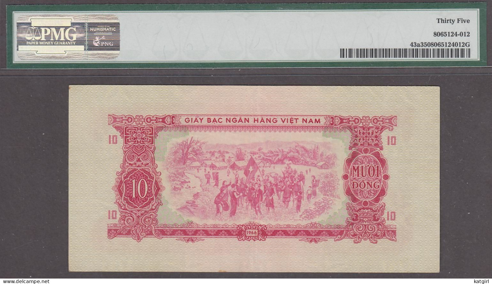 South Vietnam 10 Dong Banknote P-43a 1966(ND 1975) VF PMG 35 - Vietnam