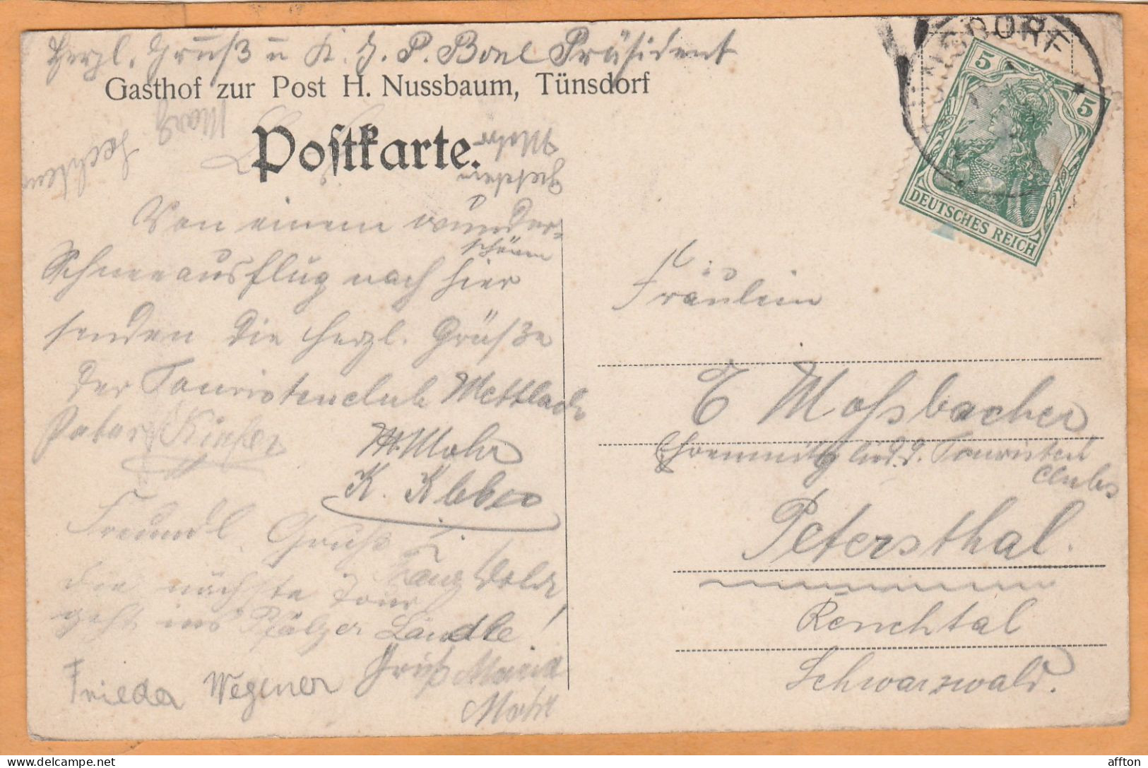Gruss Aus Tunsdorf Gasthof Zur Post Germany 1906 Postcard - Kreis Merzig-Wadern