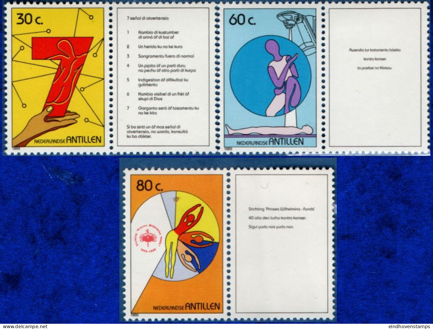 Dutch Antilles 1989 Fight Against Cancer 3 Values MNH Nederlandse Antillen - Krankheiten