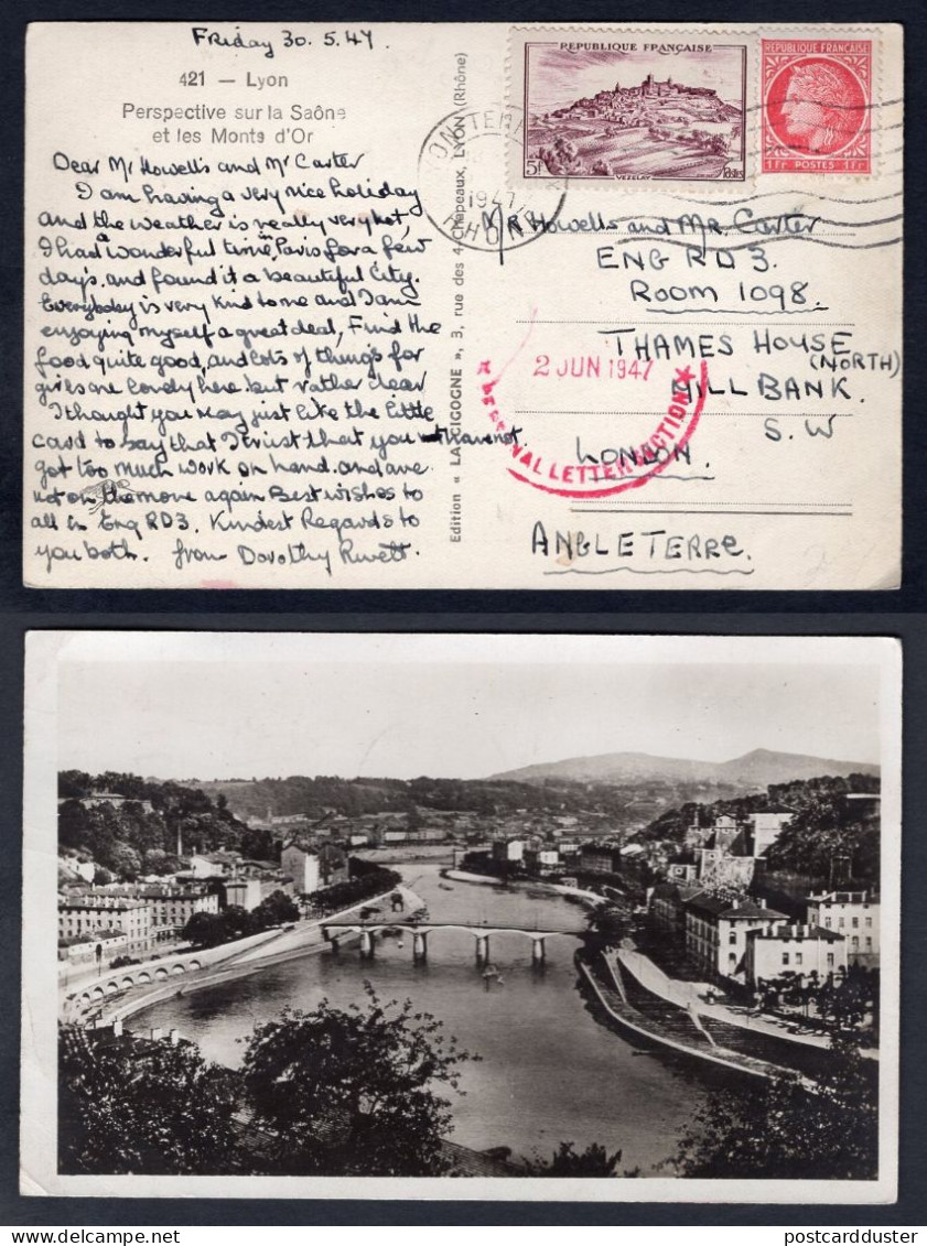 FRANCE 1947 Two Values On Lyon Photo Postcard To England (p245) - Briefe U. Dokumente