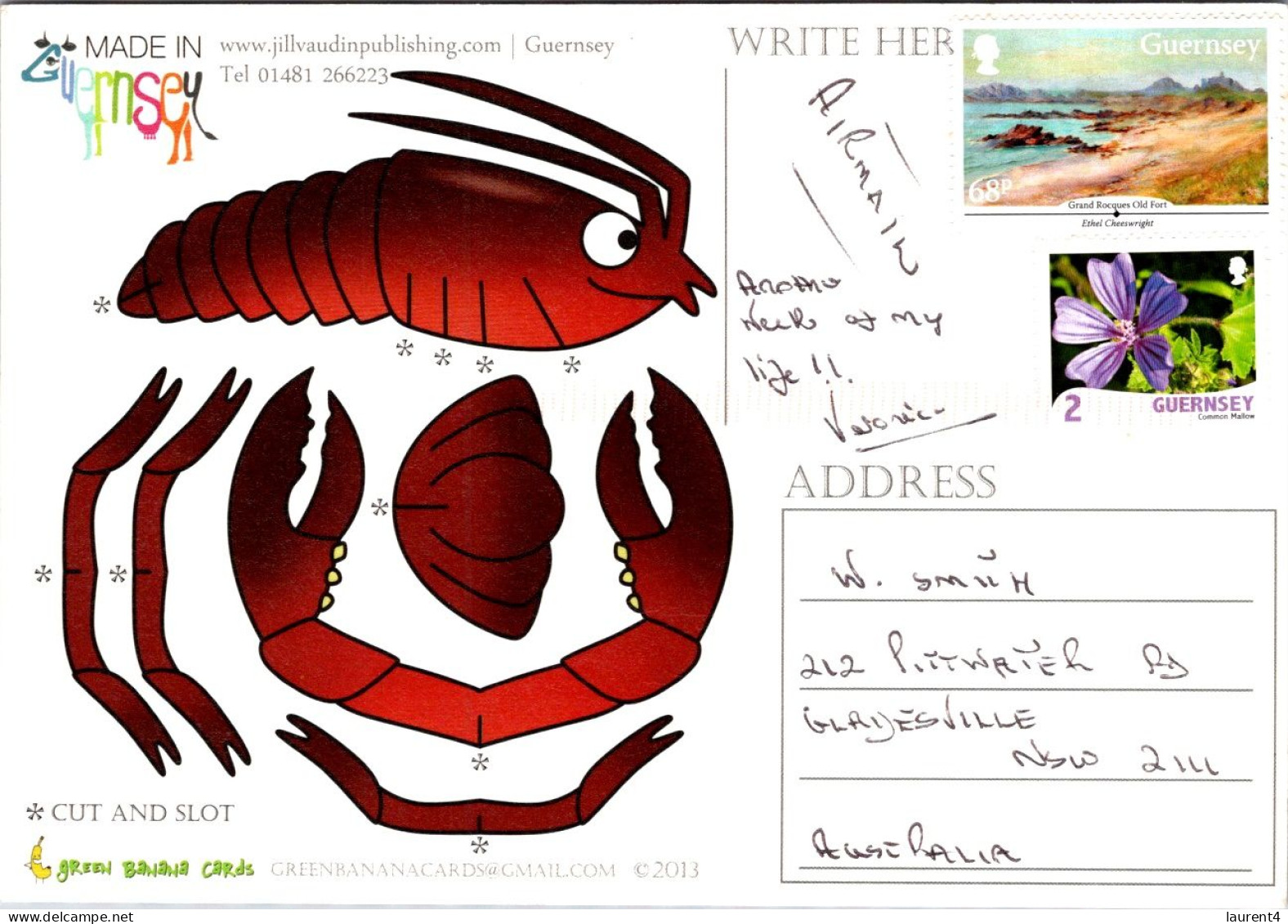 16-4-2024 (2 Z 11) Guernsey (posted To Australia) Mail A LOBSTER (humour) Homard - Fish & Shellfish