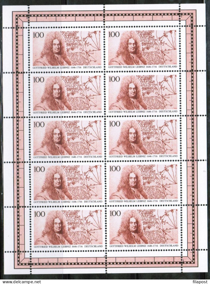 Germany 1996 / Michel 1865 Kb - Gottfried Wilhelm Leibniz,mathematician, Philosopher, Scientist - Sheet Of 10 Stamps MNH - Neufs