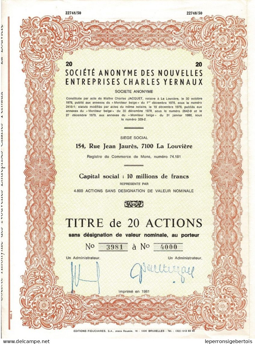 - Titre De 1981 - Société Anonyme Des Nouvelles Entreprises Charles Yernaux - - Industrie