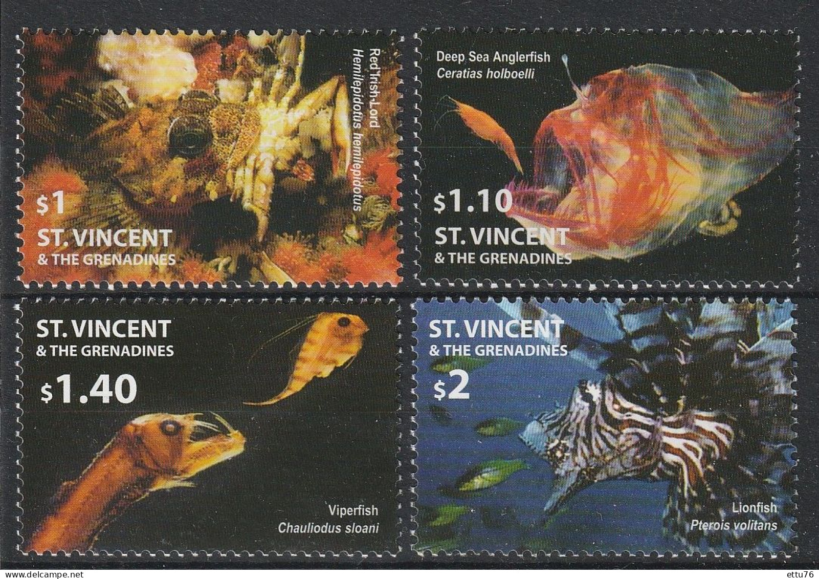 St.Vincent & Grenadines 2005 Predators Of The Deep,Fish Set  MNH - Marine Life