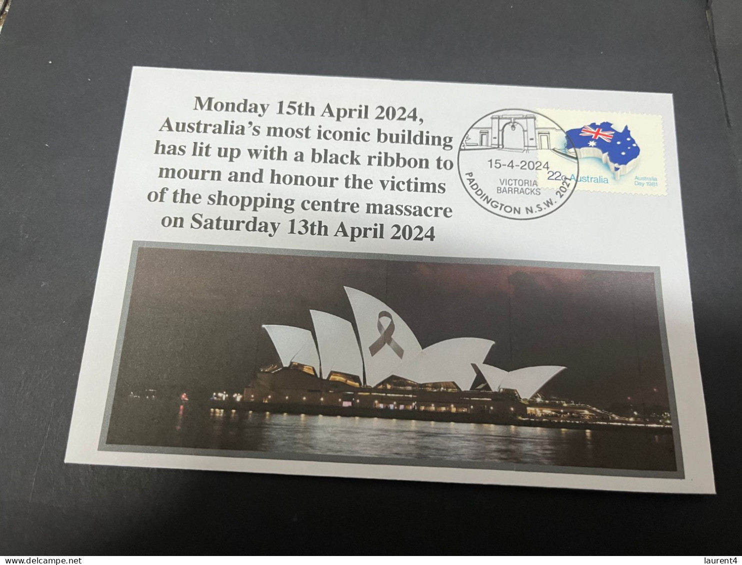 16-4-2024 (2 Z 12) Following Saturday Stabbing Spree In Bondi Junction, Opera House Black Ribbon Monday 15-4-2024 - Autres & Non Classés