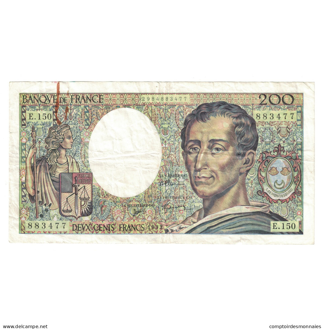 France, 200 Francs, Montesquieu, 1992, E.150883477, TB, Fayette:70.12c, KM:155b - 200 F 1981-1994 ''Montesquieu''