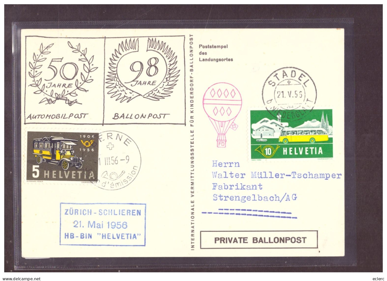 FORMAT 10x15cm - ZÜRICH SCHLIEREN - VOL BALLON HELVETIA 1956  - TB - Schlieren