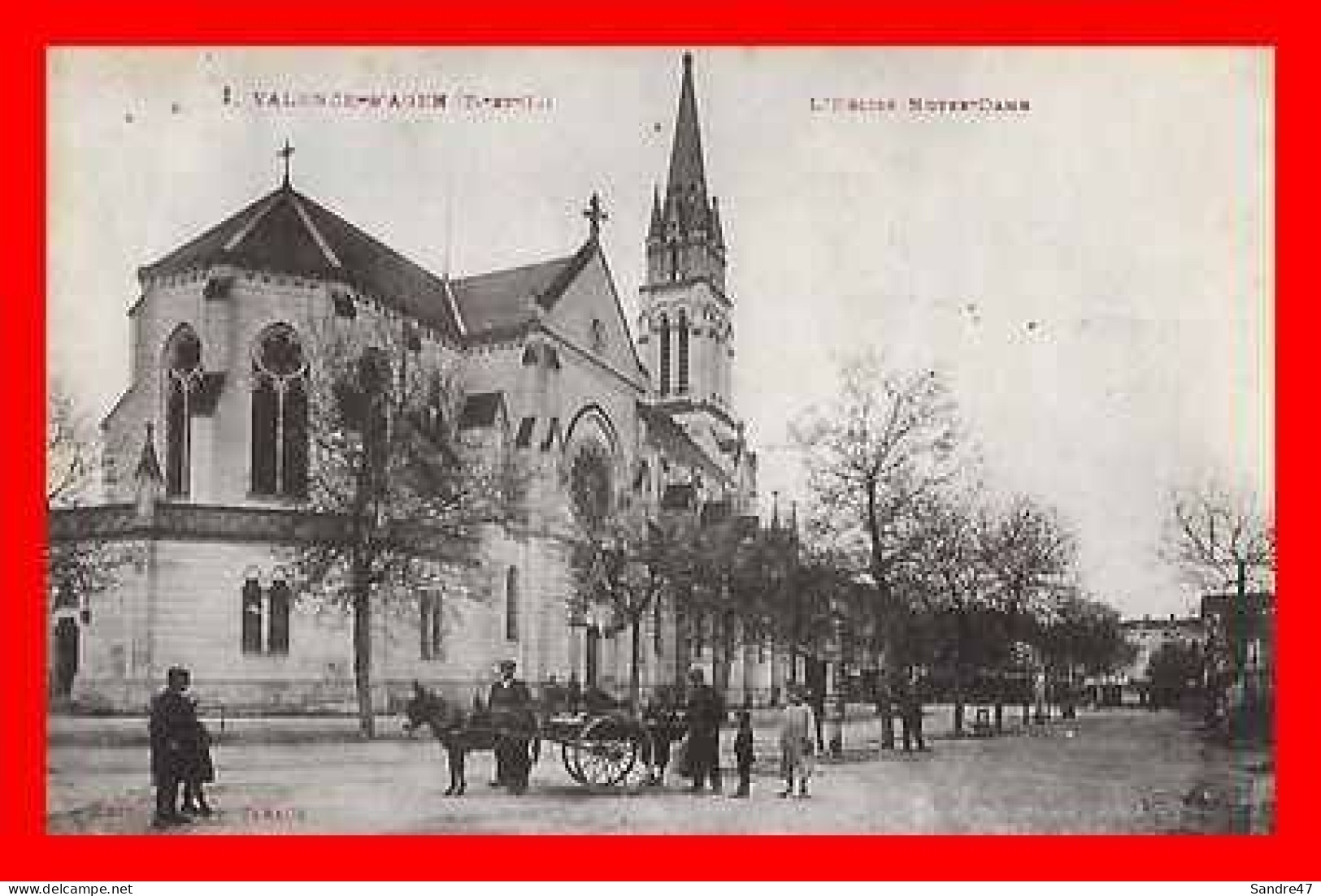 CPA (82) VALENCE-D'AGEN.  L'Eglise Notre-Dame, Animé, Attelage Avec Un âne. *7950 - Valence