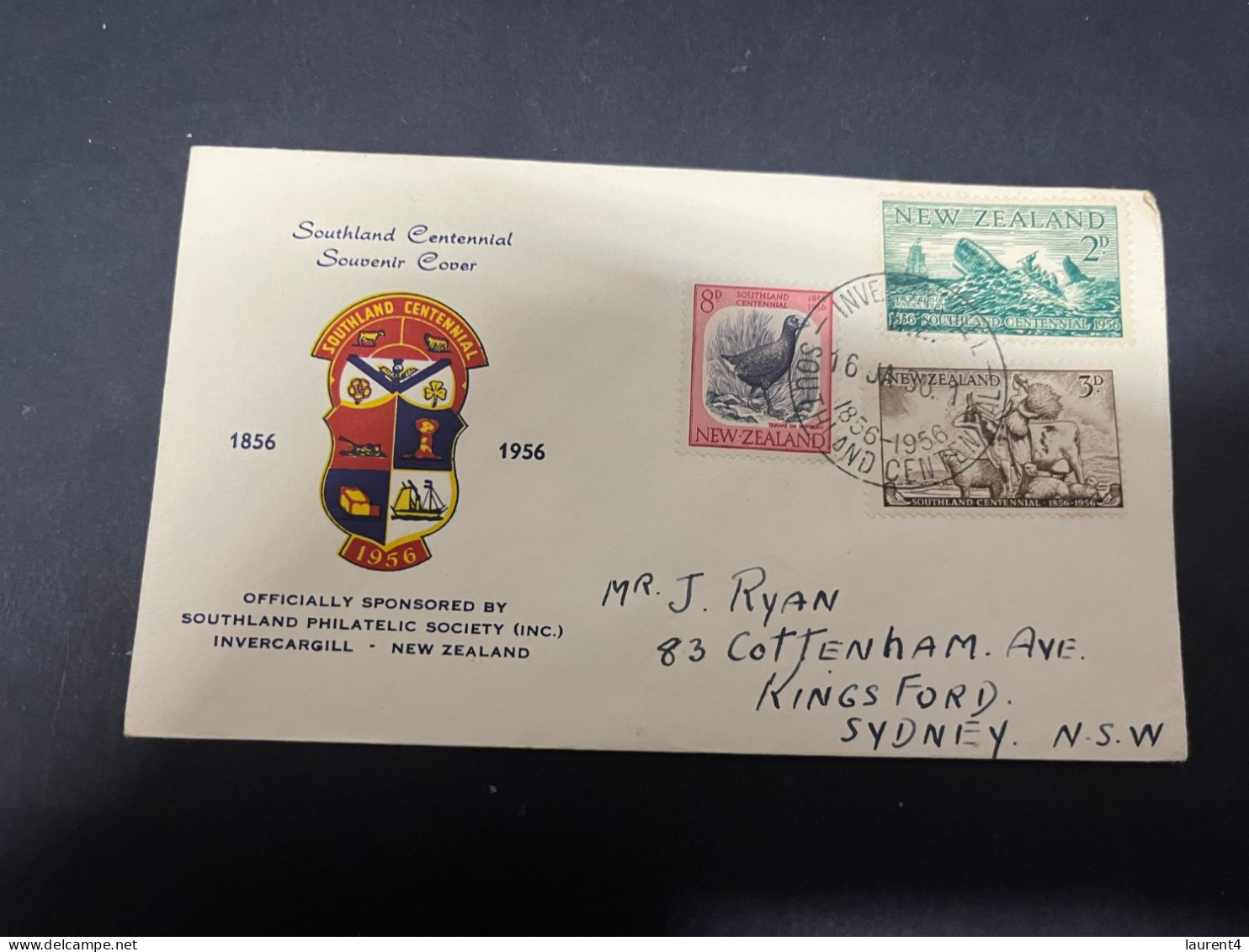 16-4-2024 (2 Z 14) FDC - New Zealand - Posted To Sydney In Australia - 1956 - Southland Centenial - FDC