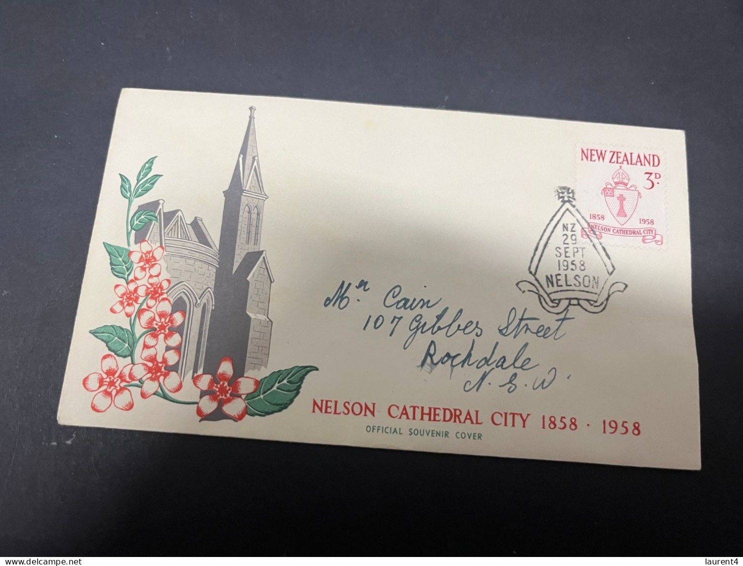 16-4-2024 (2 Z 14) FDC - New Zealand - Posted To Sydney In Australia - 1958 - Nelson Cathedral - FDC