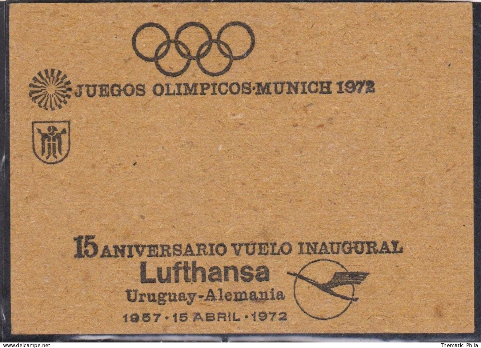 1972 Uruguay Olympic Games Munich OVERPRINT PROOF And Mnh Sheet Bloc S/s Yv H21 -  Aviation Flight Inaug Lufthansa - Ete 1972: Munich