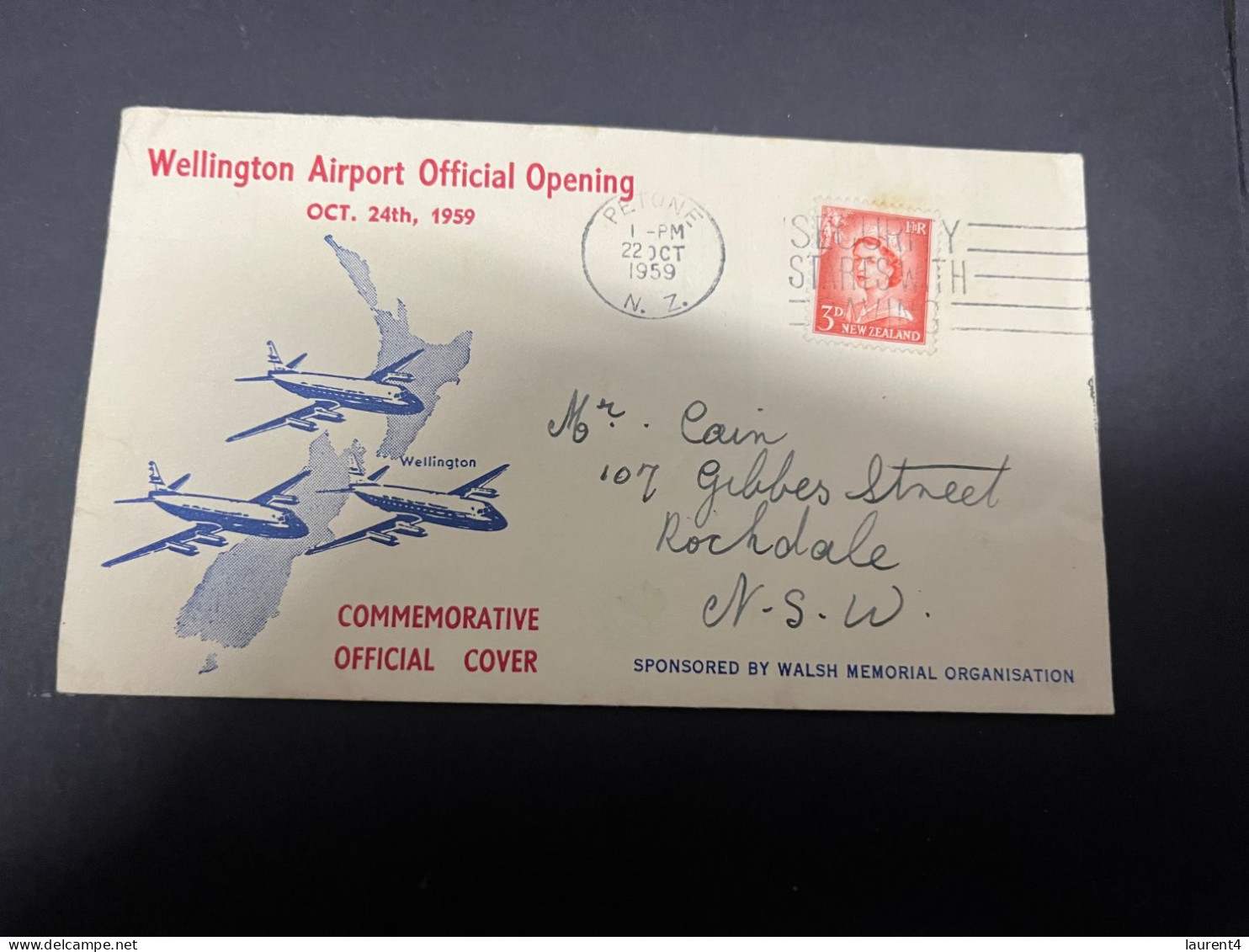 16-4-2024 (2 Z 14) FDC - New Zealand - Posted To Sydney In Australia - 1959 - Opening Of Wellington Airport - FDC