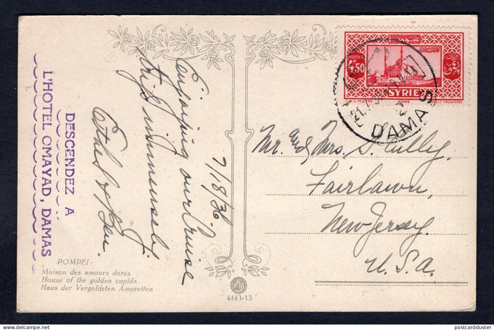 SYRIA 1936 Single 4,50p Stamp On Postcard To USA (p283) - Syrie