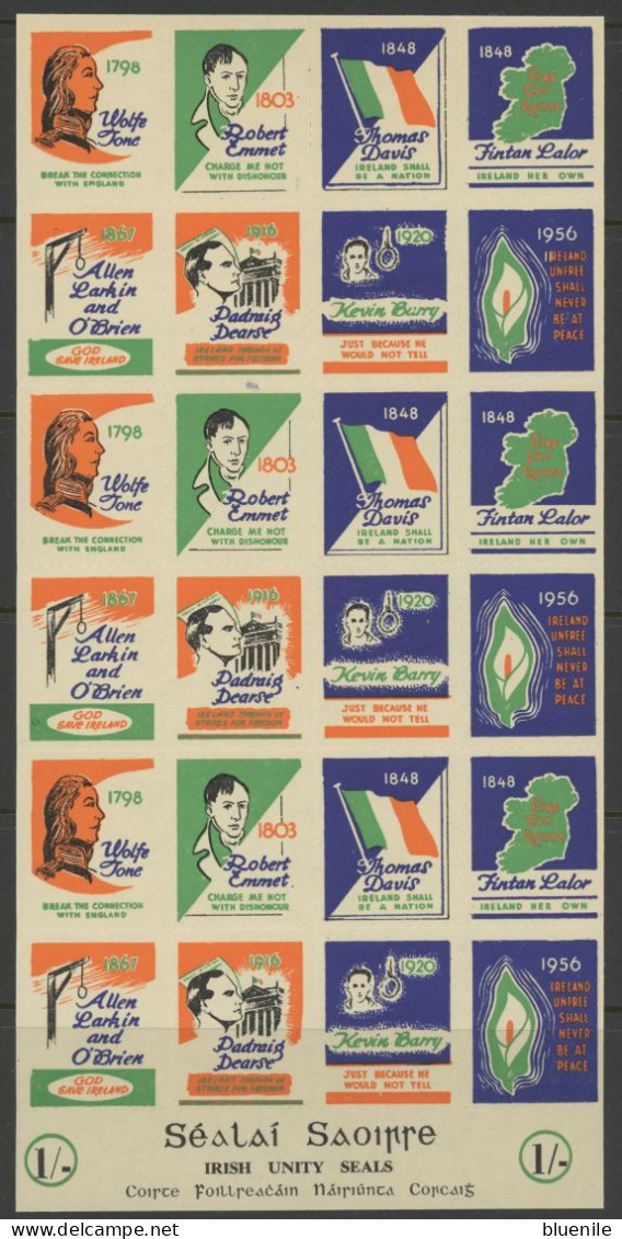 Ireland  Political Label Sheetlet 1956 Irish Unity Seals MNH - Otros & Sin Clasificación