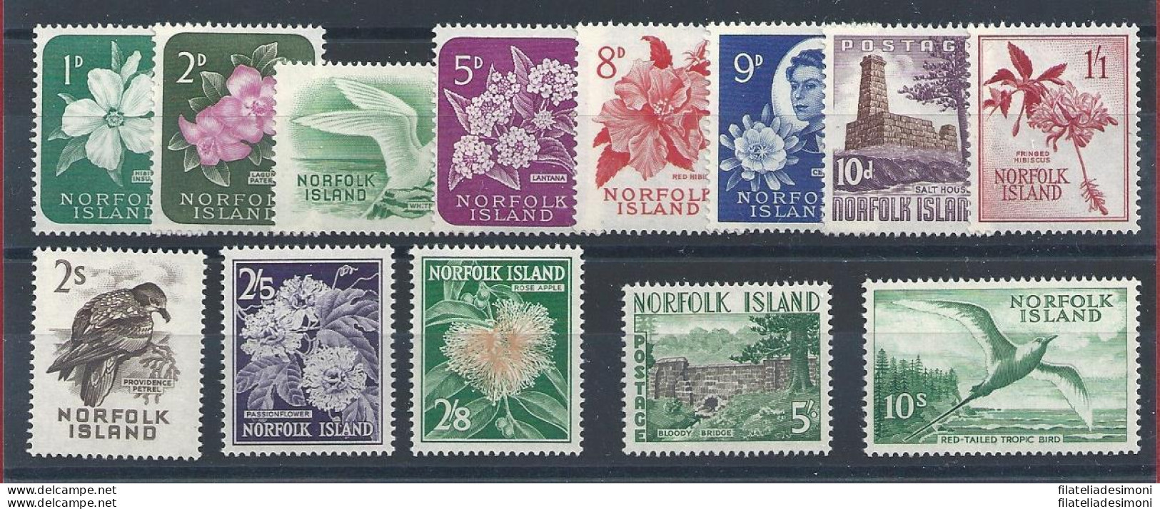 1960-63 Norfolk - SG 24/36 - Fiori Ed Uccelli - 13 Valori  MNH** - Other & Unclassified