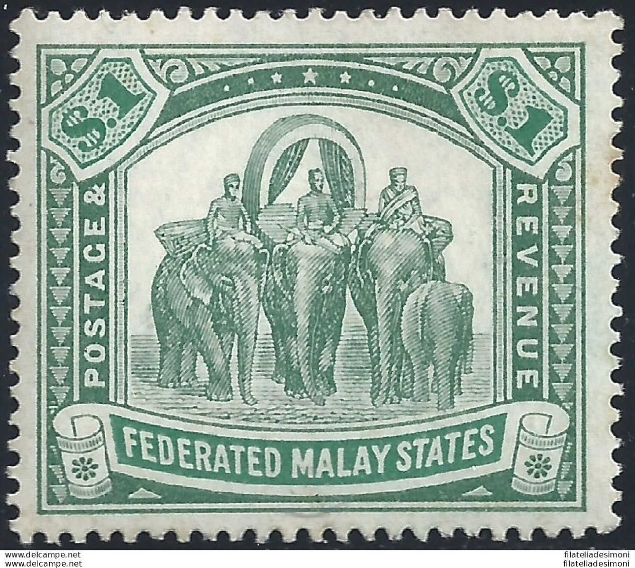 1907 Federated Malay States - SG 48 Elefanti 1$  MLH* - Autres & Non Classés