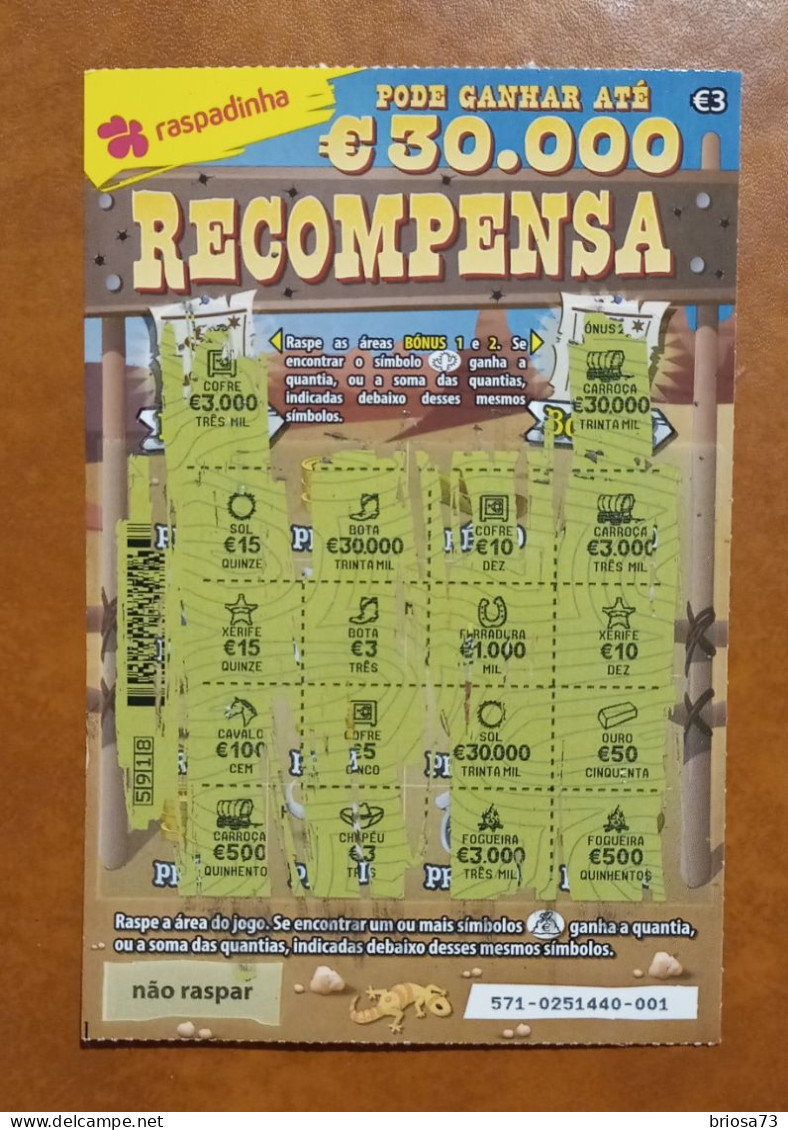 Loterie Instantanée Au Portugal. Recompensa - Billetes De Lotería